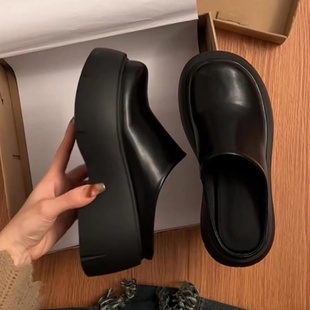 皮鞋 厚底增高小个子一脚蹬懒人无后跟包头半拖鞋 女夏外穿2025新款