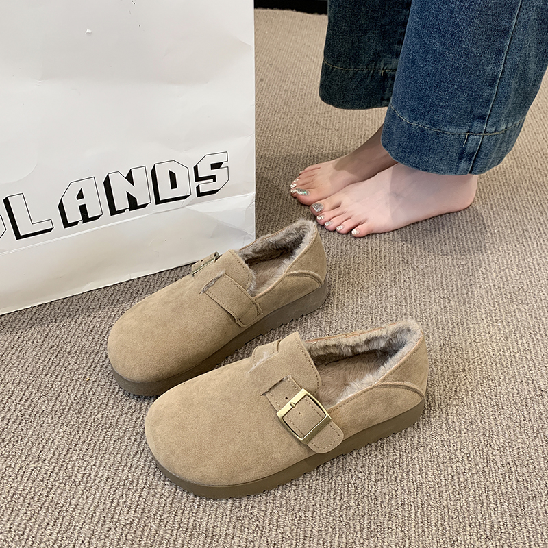 厚底一脚蹬勃肯鞋女棉鞋加绒保暖雪地靴女2025新款秋冬乐福豆豆鞋