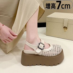 7cm松糕厚底博肯凉鞋女小个子增高2026夏季新款配裙子编织罗马鞋