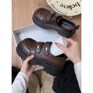 百搭小个子单鞋 5CM 女2026年粗跟厚底小皮鞋 饰玛丽珍鞋 复古金属装