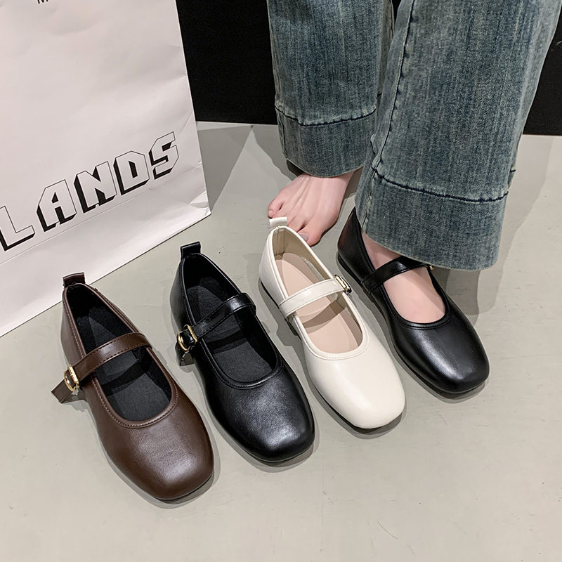 法式单鞋女方头一字扣玛丽珍鞋春秋新款平底豆豆鞋2025仙女风百搭