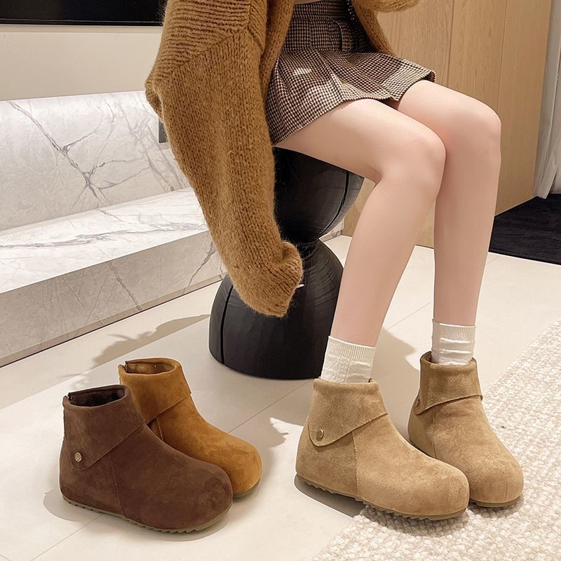 加绒内增高勃肯小短靴女2025新款冬季爆款保暖鞋厚底增高勃肯棉靴