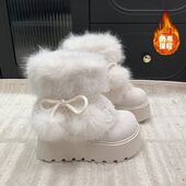 冬靴 增高靴女冬季 加绒 新款 2025 加厚东北多巴胺厚底毛球毛毛靴