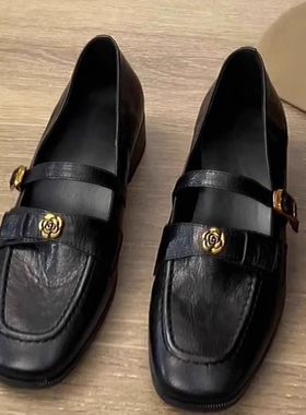 平底复古山茶花玛丽珍鞋女2026春季新款一字扣软底软皮小皮鞋单鞋