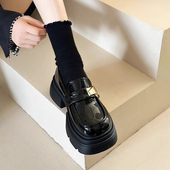 黑色乐福鞋 日系JK配裙子增高小皮鞋 女厚底一脚蹬2025春秋新款 法式