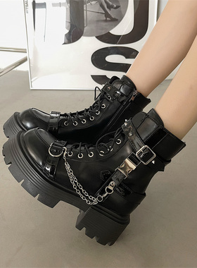 甜酷厚底马丁靴女2026年春秋新款黑色百搭机车靴增高英伦风短靴子