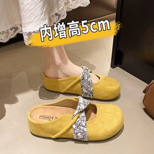 厚底增高勃肯包头拖鞋夏2026春夏新款法式复古百搭玛丽珍凉拖外穿
