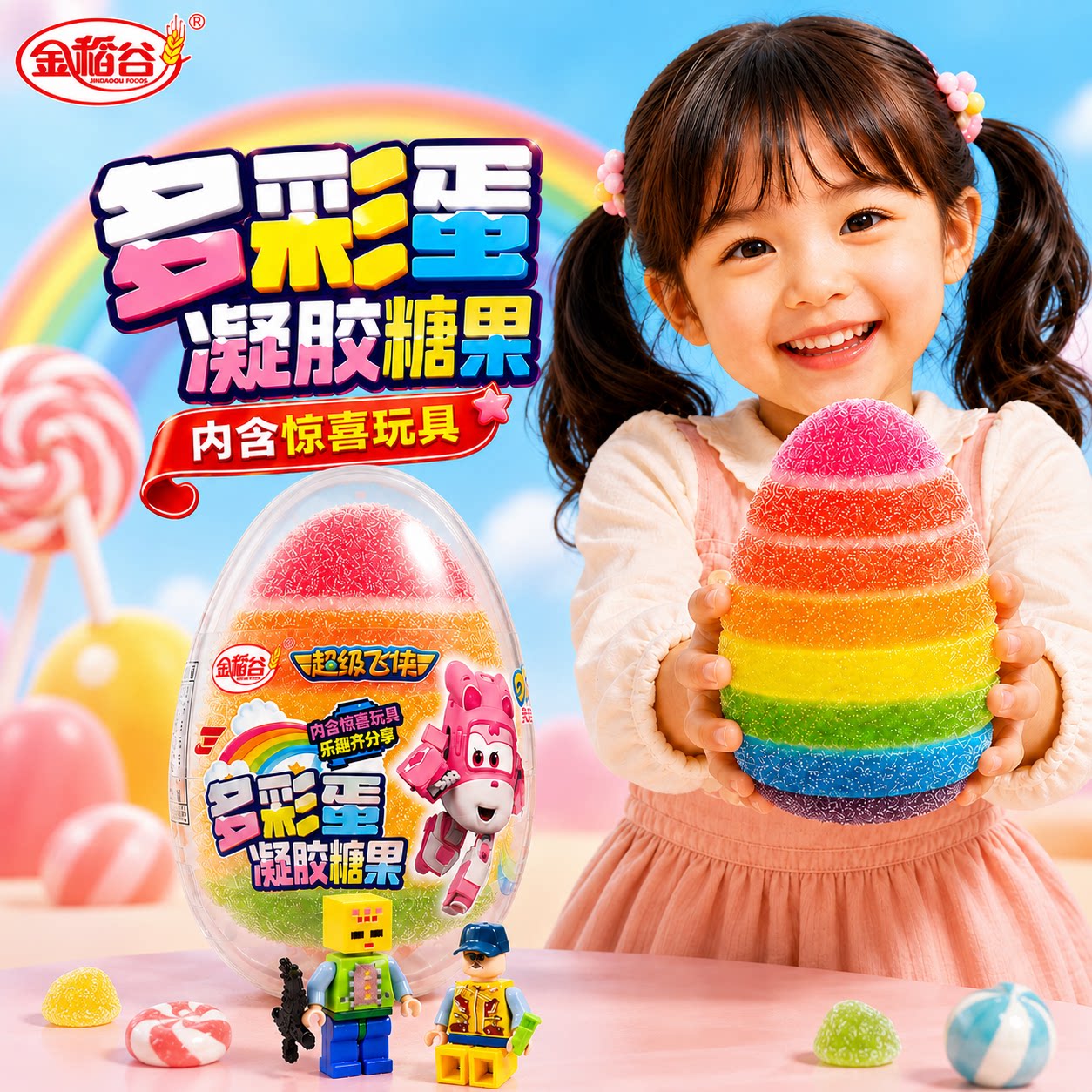 金稻谷多彩蛋彩虹蛋果汁软糖趣味玩具糖果儿童零食水果味糖果批发