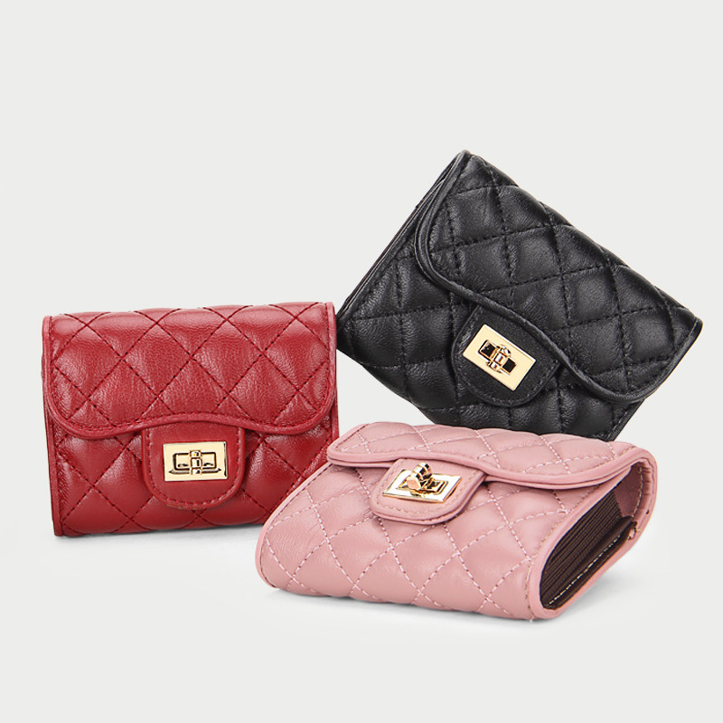 真皮小香风菱格卡包女2019新款ins小卡包多卡位羊皮短款大容量潮