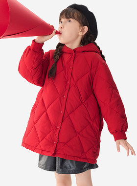 纯一良品冬装女童中长羽绒服红色