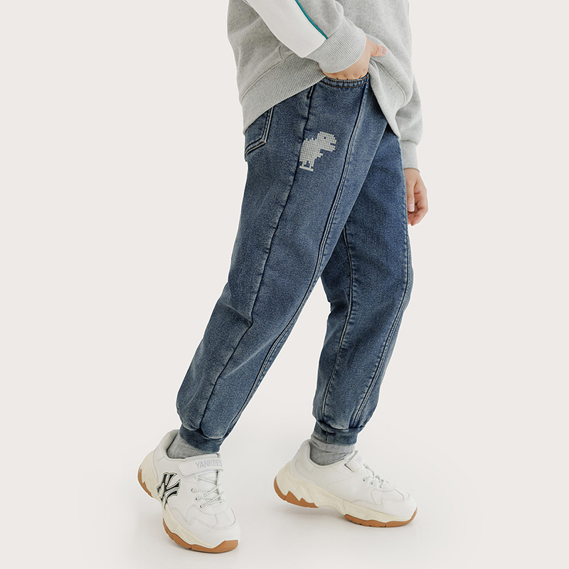 纯一良品男童加绒加厚束脚牛仔裤
