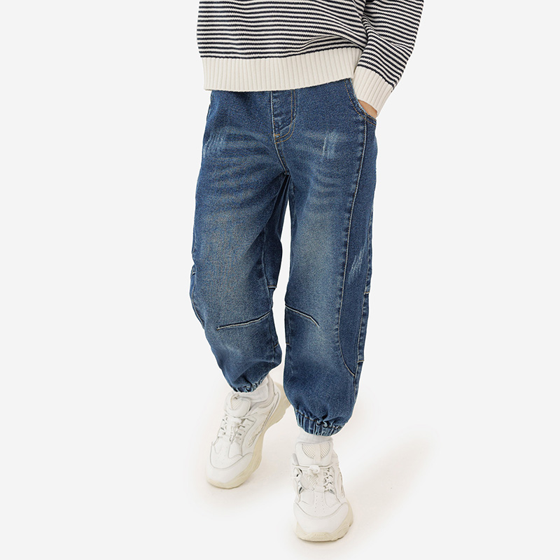 纯一良品童装男童牛仔裤男孩秋季新款中大童活力猫须束脚裤休闲裤
