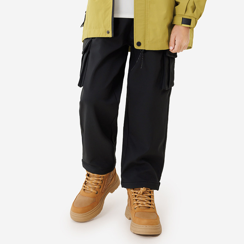 【加绒防风】纯一良品男童梭织黑色工装裤冬小孩立体贴袋休闲长裤