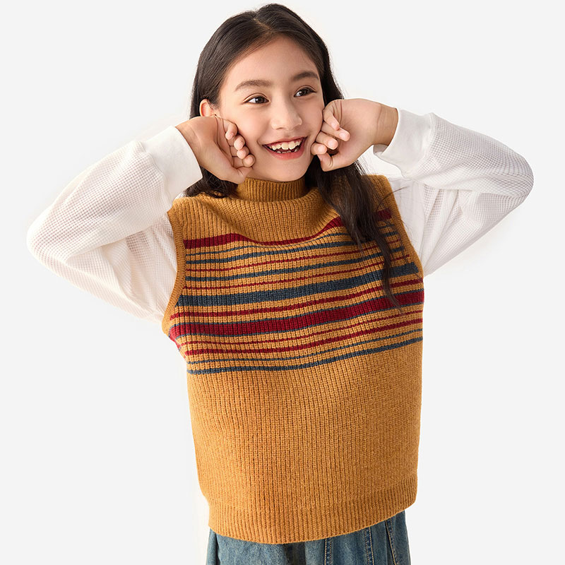 纯一良品童装女童针织马甲女孩秋季新款中大童半高领学院风上衣潮