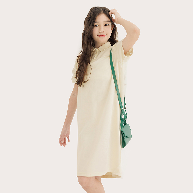 纯一良品女童翻领短袖连衣裙夏季 儿童甜美简约PoloT恤裙子 清爽