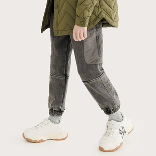 【加绒加厚】纯一良品男童个性潮酷牛仔裤冬 小孩澳粒绒束脚长裤