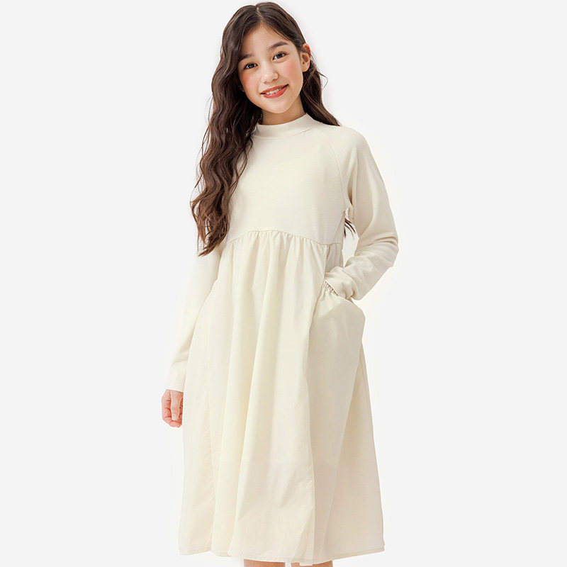 纯一良品女童半高领小白连衣裙