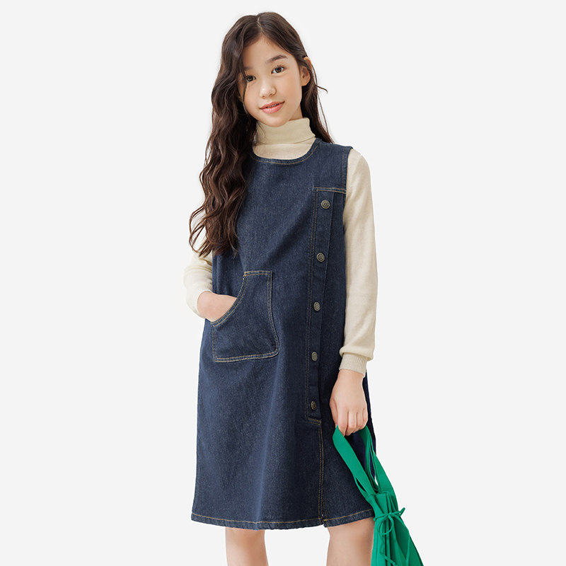 纯一良品童装女童连衣裙女孩秋季新款中大童潮酷百搭无袖牛仔裙子