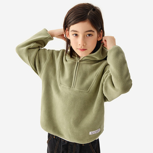 【双面摇粒绒】纯一良品男女童半开襟卫衣连帽秋冬青少年休闲服潮