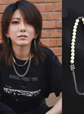 刘忻同款珍珠钛钢链条拼接项链圈