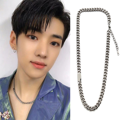 朴宰灿同款钛钢方牌吊坠项链圈