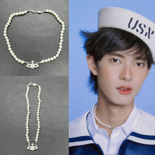 极速恋人poohpavel同款珍珠星球吊坠项链圈男女锁骨链周边Krittin