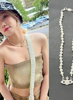 宋雨琦同款星球吊坠珍珠项链男女