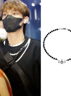 段星星同款黑珠星球颈项链choker