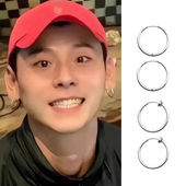 蒋奇明同款 圆圈耳环钉夹男女日常百搭钛钢耳圈扣饰品不褪色防过敏