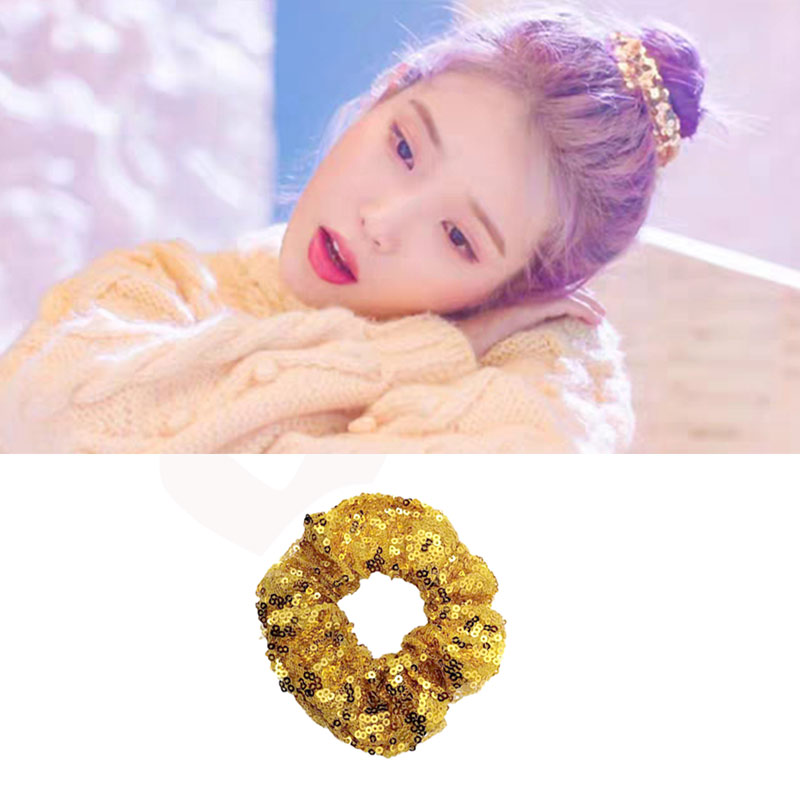 IU金色亮片头饰发圈李知恩同款