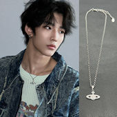 林秋楠同款 土星球环扣项链男女个性 锁骨链钛钢防水不褪色龙拳小子