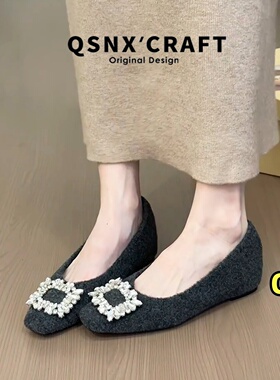 羊羔绒~内增高单鞋女2025秋冬新款水钻方扣加绒毛毛鞋保暖棉鞋子