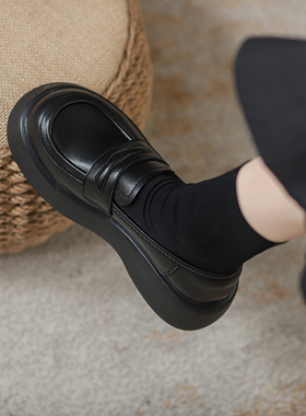 真皮厚底乐福鞋女2025春秋新款季松糕黑色百搭单鞋jk英伦风小皮鞋