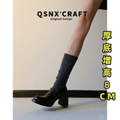 粗跟厚底乐福鞋 女2025新款 黑色高跟单鞋 羊皮版 百搭英伦风小皮鞋