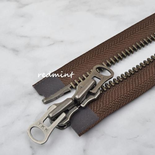 ykk粗齿拉链8号古银双开咖啡皮衣