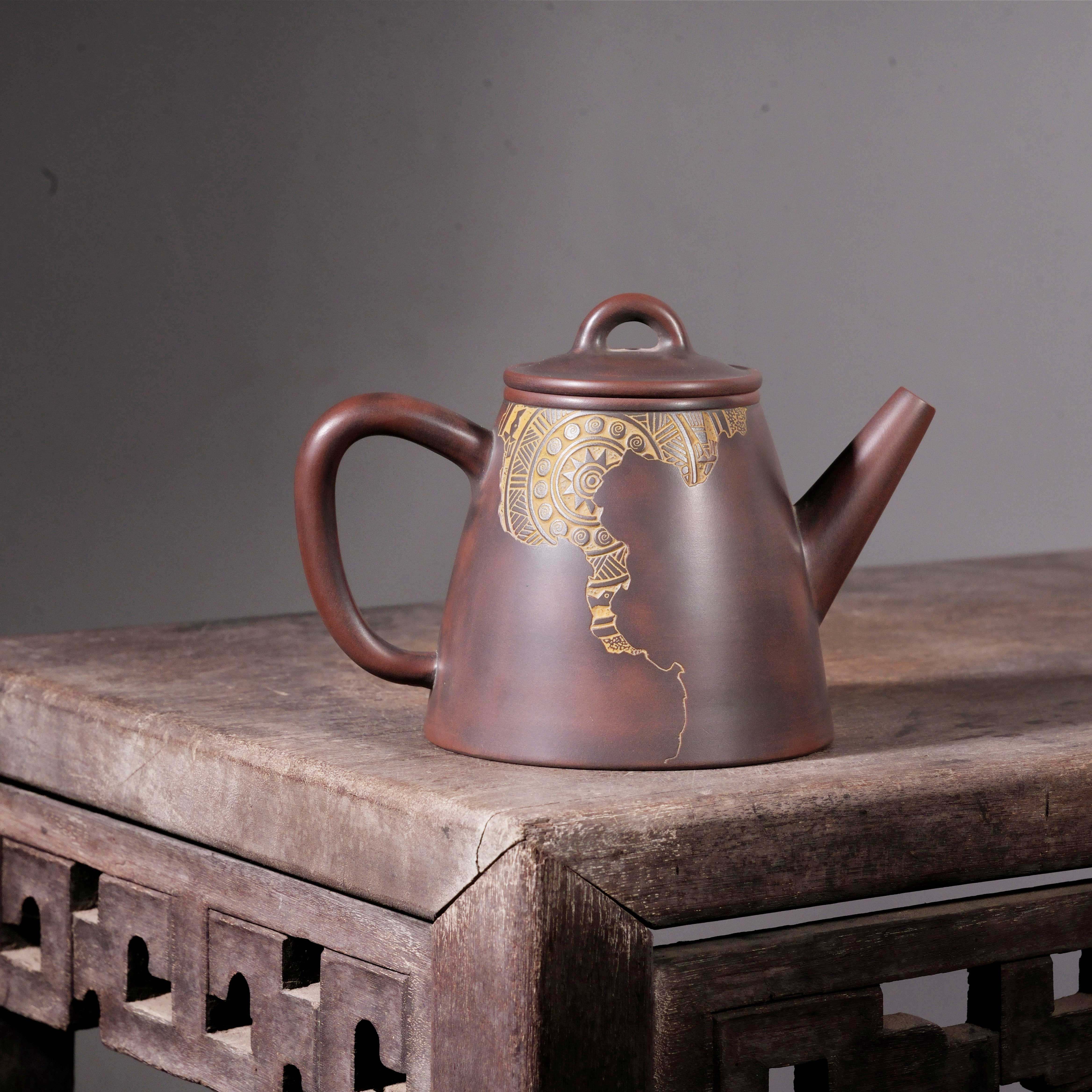 汲直壶 原矿坭兴陶精品雕刻手工泡茶壶180cc六堡专用茶具非紫砂壶