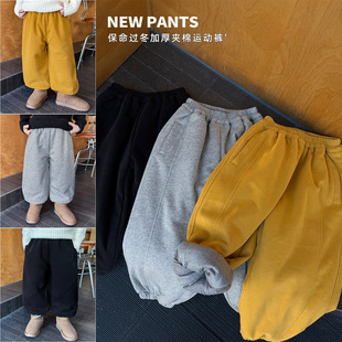 夹棉加厚保暖儿童休闲裤 纯色百搭宝宝卫裤 潮 韩版 2025男童冬款