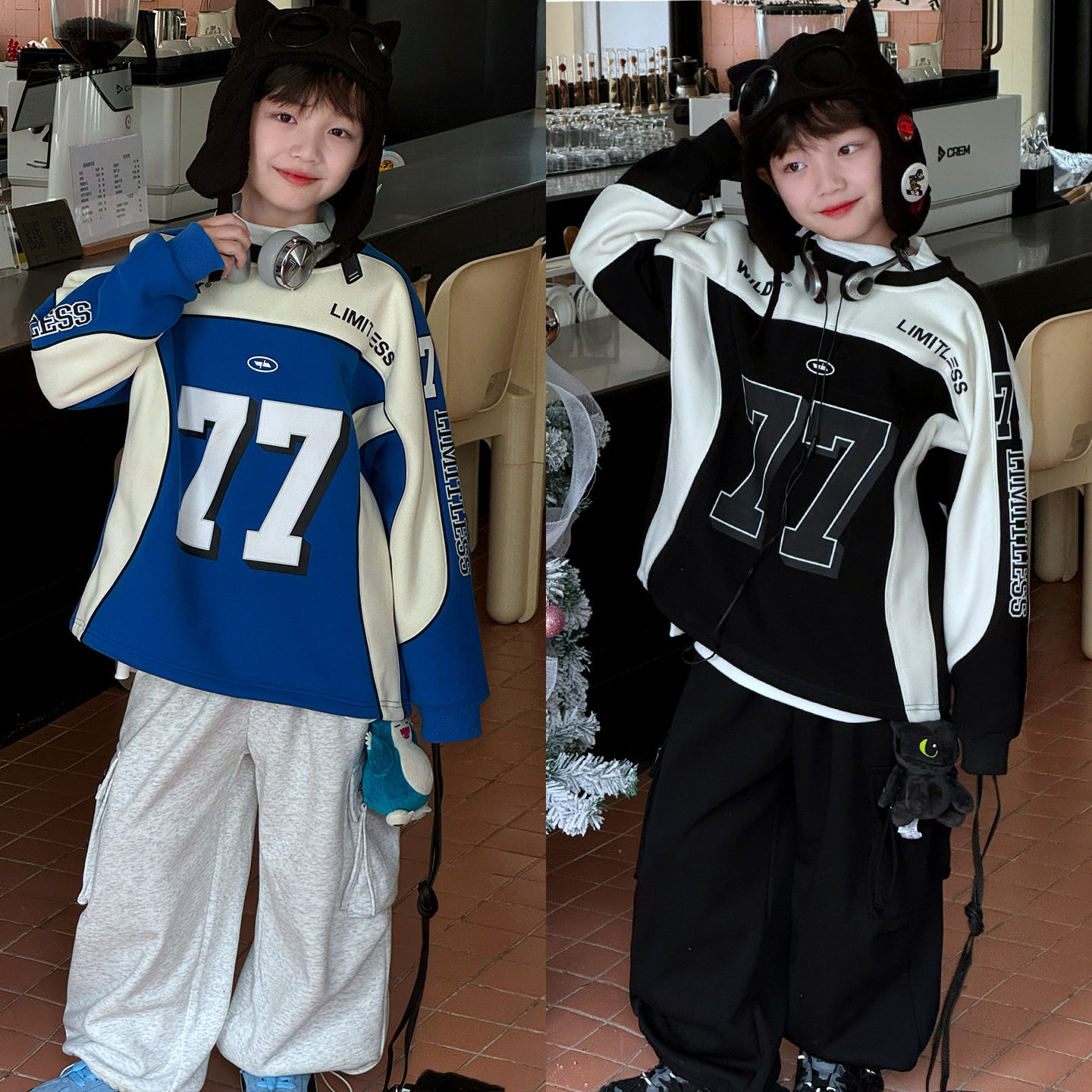 2025男童冬款美式字母印花中大童上衣帅气拼色加绒儿童卫衣潮,童装/婴儿装/亲子装,卫衣/绒衫,淘宝优惠券,粉丝福利购,淘宝优惠卷