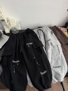 中小童洋气工装长裤冬季儿童刺绣字母保暖裤男童加绒加厚棉裤潮范