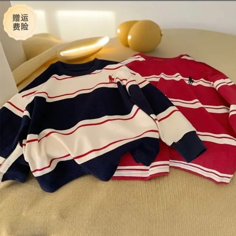 圆领休闲长袖条纹T恤上衣