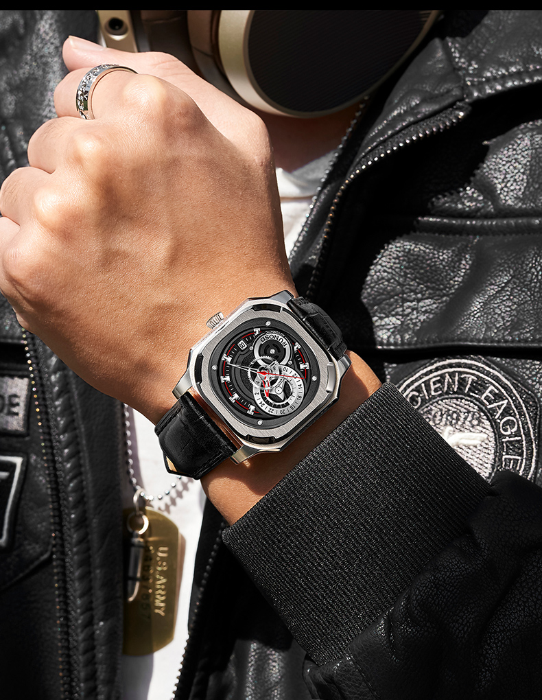 正品斯诺威登方形男士机械手表全自动十大防水潮流运动男款8357g