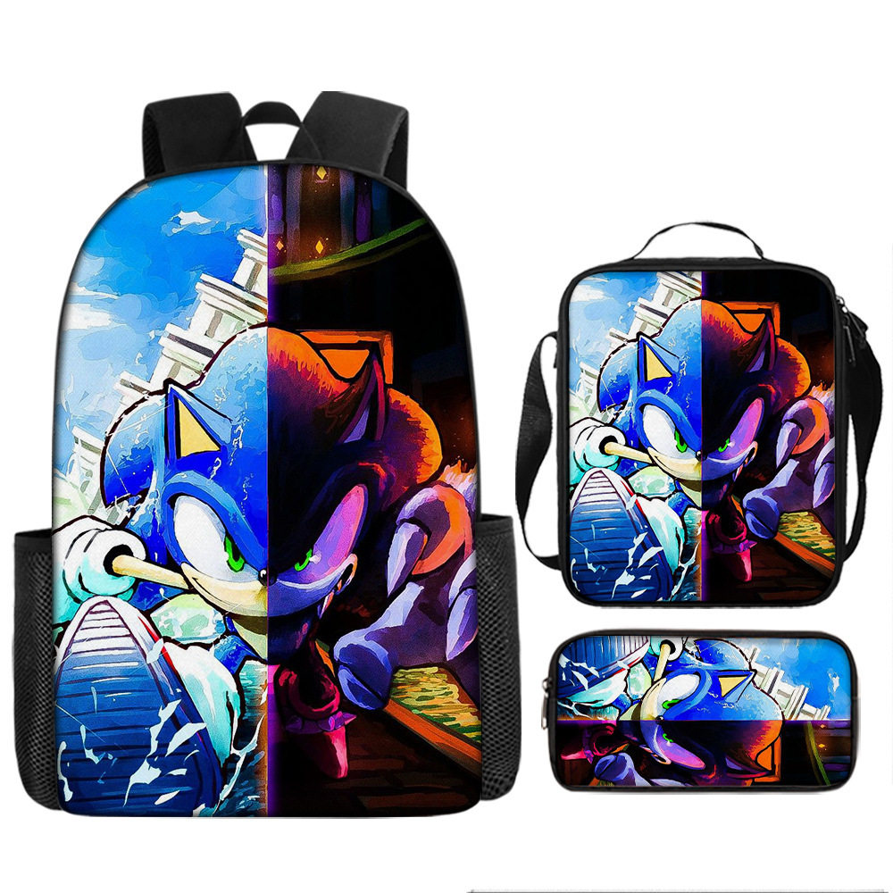 现货批发索尼克卡通小学生双肩背包欧美儿童书包手提单肩包笔袋