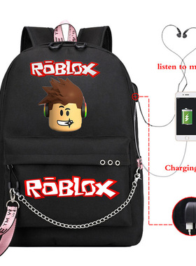 跨境roblox游戏周边校园书包链条带USB初高中小学生户外双肩背包
