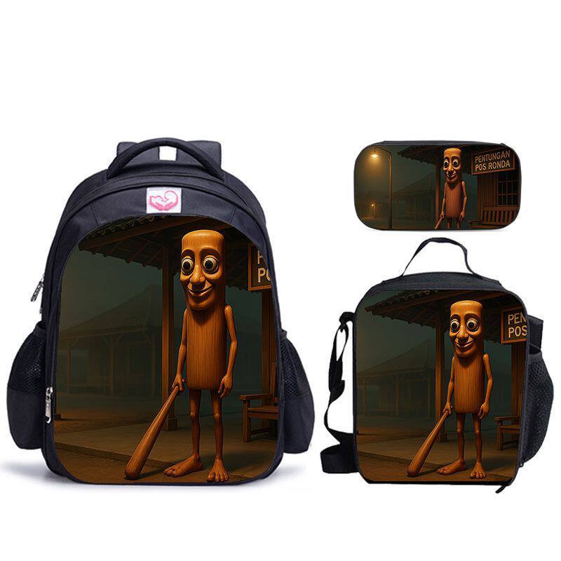 大容量牛津纺三件套海经木棍人系列三件套卡通印花书包+餐包+笔袋