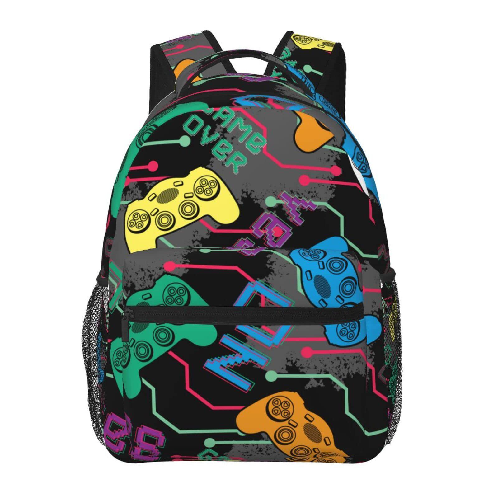 新款游戏机图案 全印花双肩背包儿童涂鸦满印书包中小学生可背