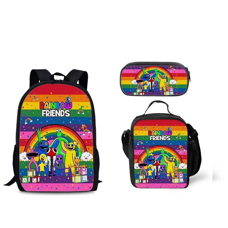 跨境Rainbow Friends印花双肩背包彩虹朋友学生书包餐包笔袋套装,文具电教/文化用品/商务用品,学生书包,淘宝优惠券,粉丝福利购,淘宝优惠卷