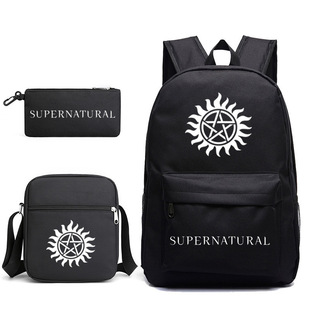 跨境亚马逊3件套星空书包Supernatural印花双肩包单肩包笔袋男女
