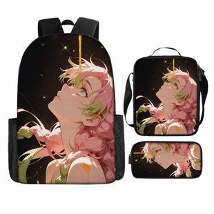 跨境新品鬼灭之刃 DemonSlayer小学生卡通印花背包三件套儿童书包