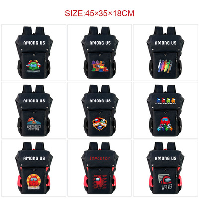 among us游戏周边学生双肩背包 USB充电印花休闲电脑包旅行包桶包