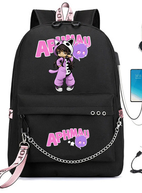 跨境亚马逊新款背包 Aphmau动漫学生书包铁链笔记本双肩包usb书包